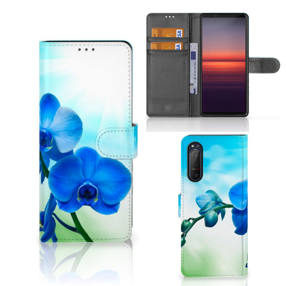 Sony Xperia 5II Hoesje Orchidee Blauw - Cadeau voor je Moeder