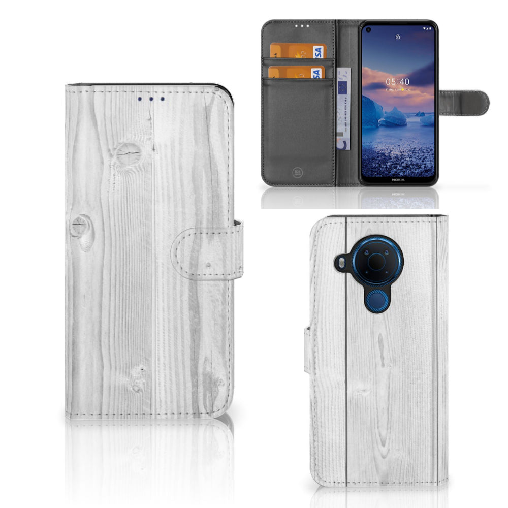 Nokia 5.4 Book Style Case White Wood