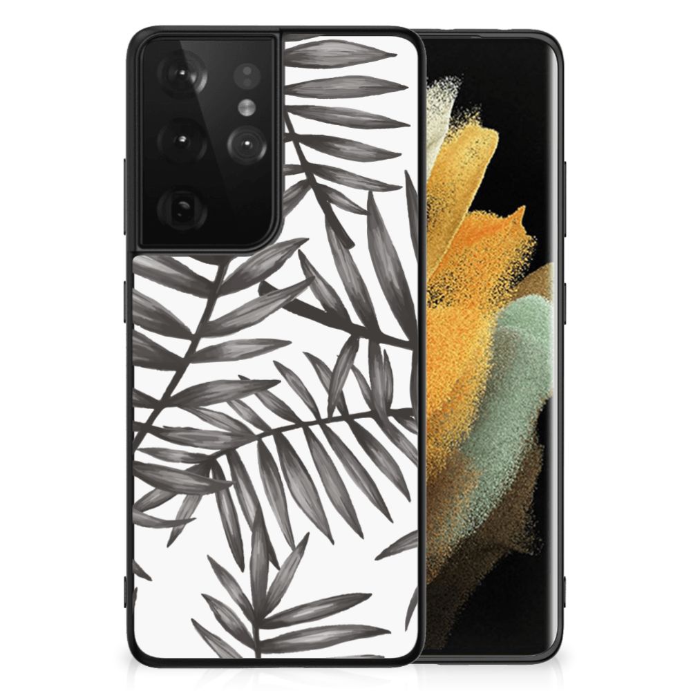 Samsung Galaxy S21 Ultra Bloemen Hoesje Leaves Grey B2C Telecom