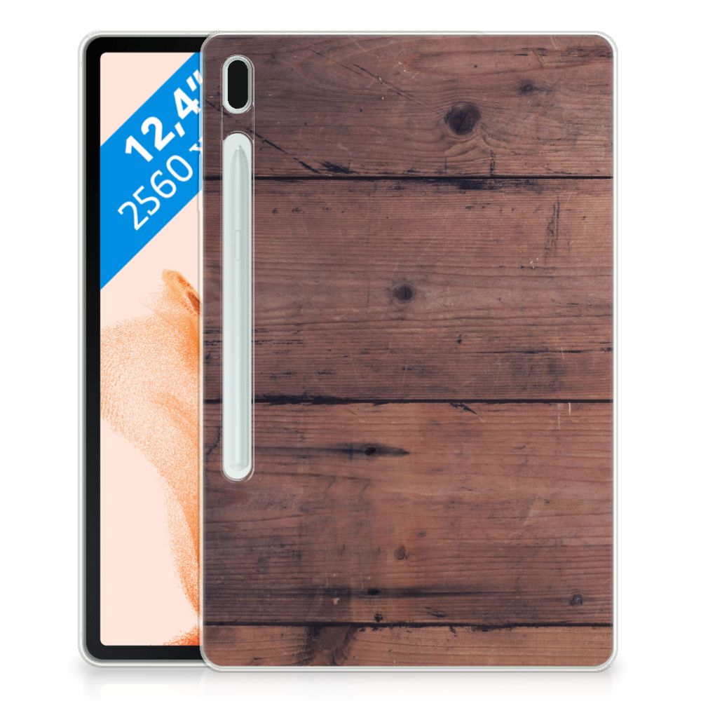 Samsung Galaxy Tab S7FE Silicone Tablet Hoes Old Wood - B2C Telecom