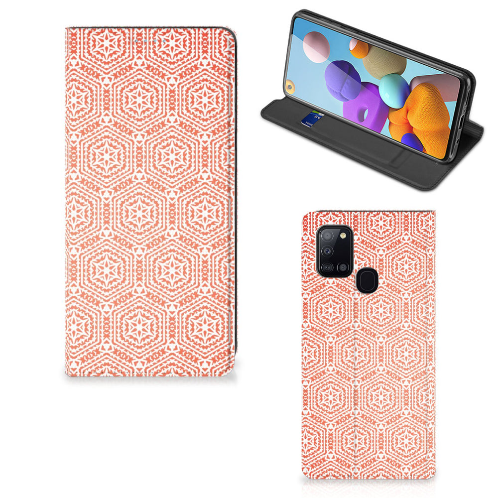 Samsung Galaxy A21s Hoesje met Magneet Pattern Orange