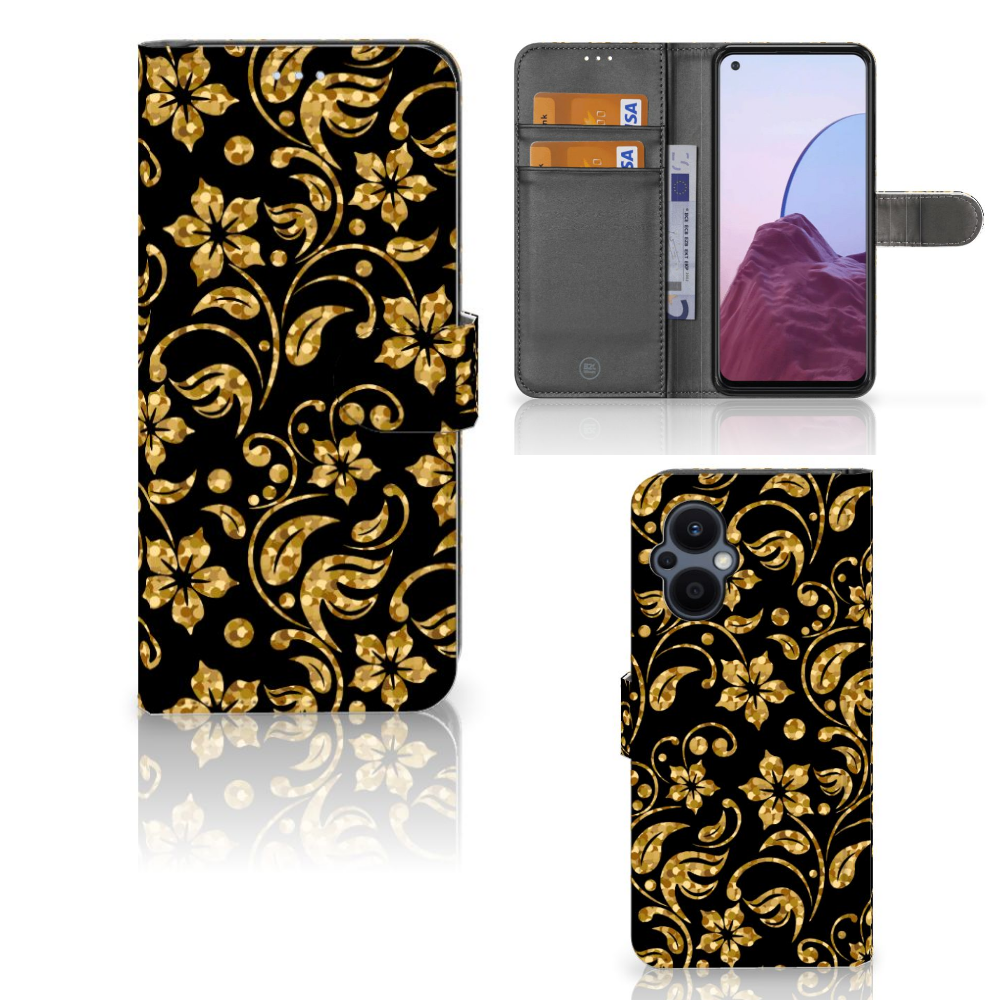 OPPO Reno 8 Lite | OnePlus Nord N20 Hoesje Gouden Bloemen