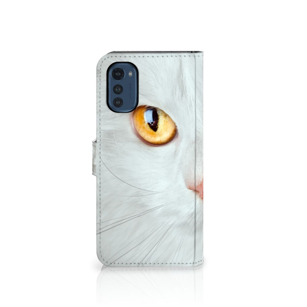 Motorola Moto E32 | Moto E32s Telefoonhoesje met Pasjes Witte Kat