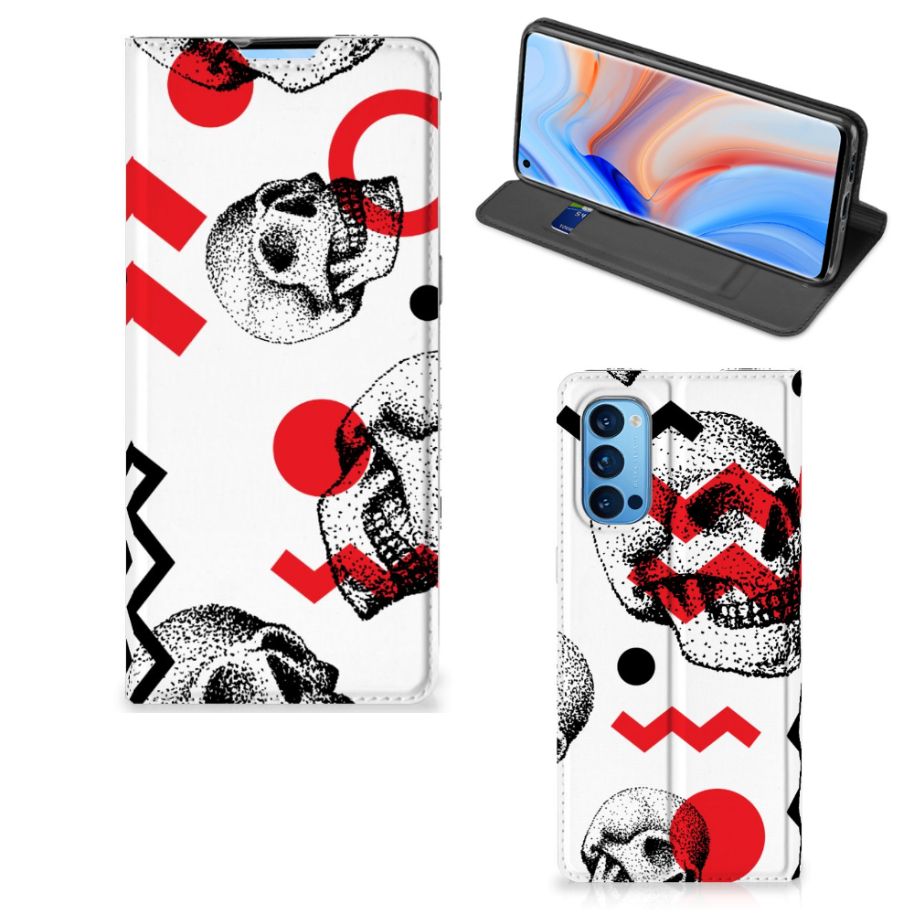 Mobiel BookCase OPPO Reno4 Pro 5G Skull Red - B2C Telecom