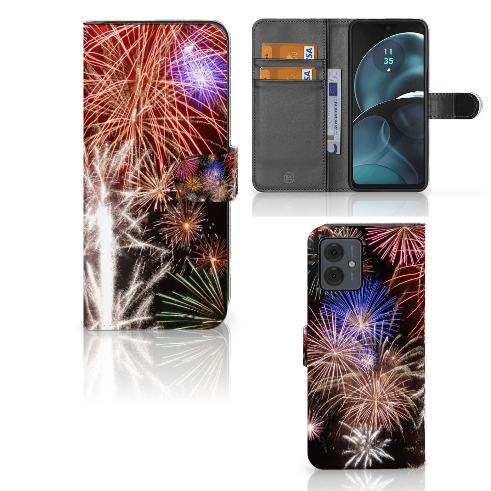 Motorola Moto G14 Wallet Case met Pasjes Vuurwerk