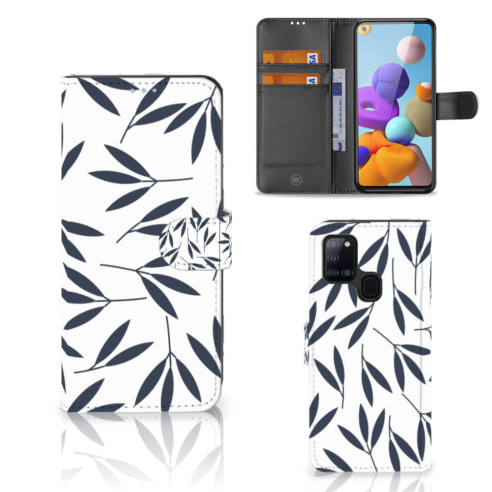 Samsung Galaxy A21s Hoesje Leaves Blue