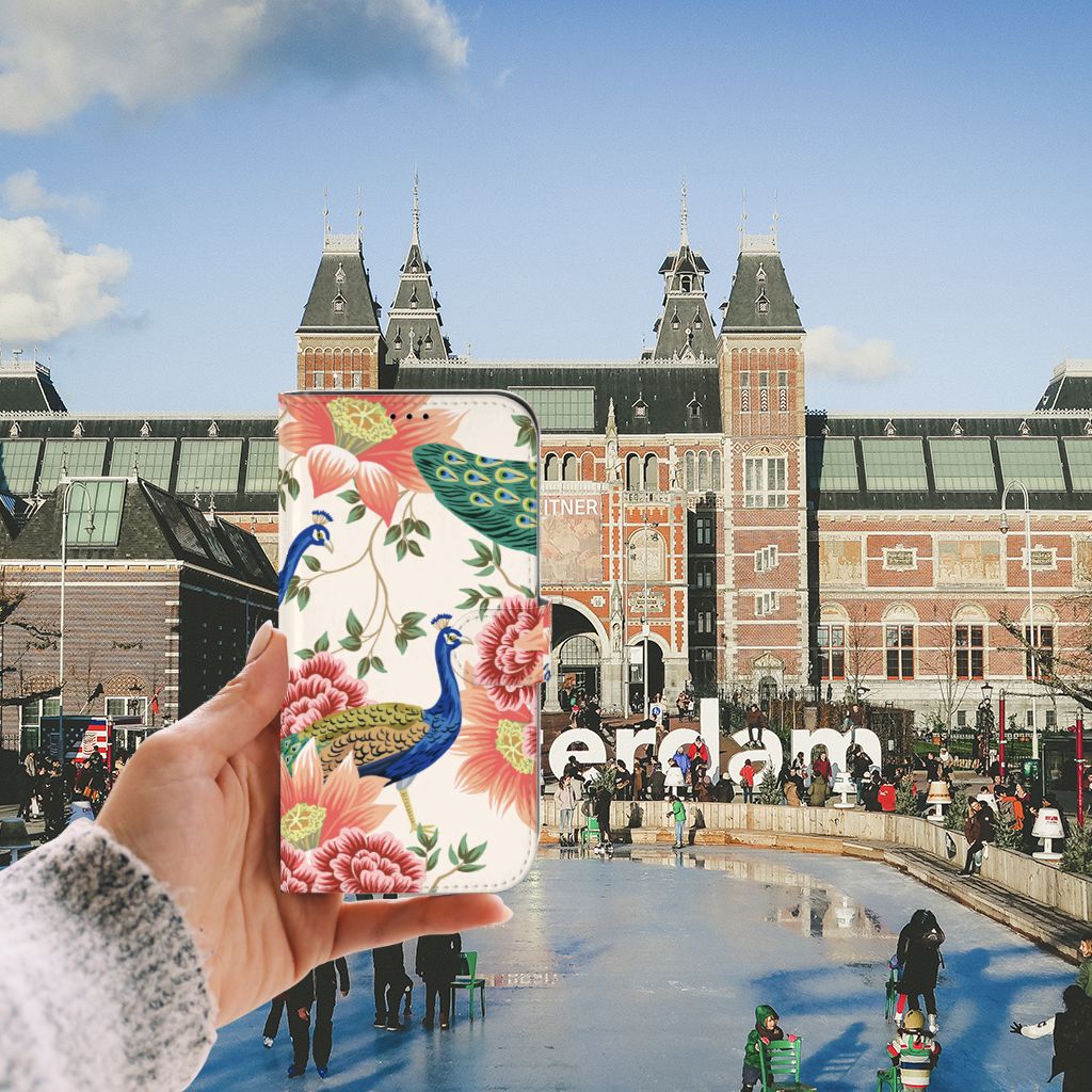 Telefoonhoesje met Pasjes voor iPhone 13 Pro Max Pink Peacock