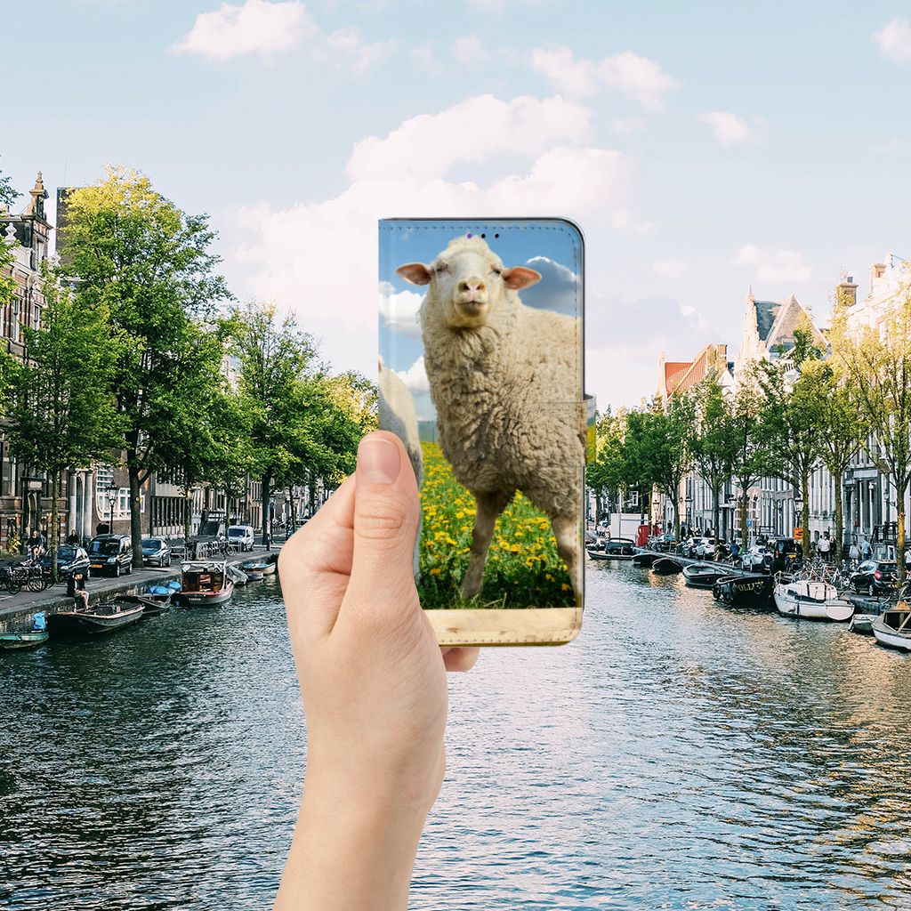 Samsung Galaxy A22 5G Telefoonhoesje met Pasjes Schaap en Lammetje