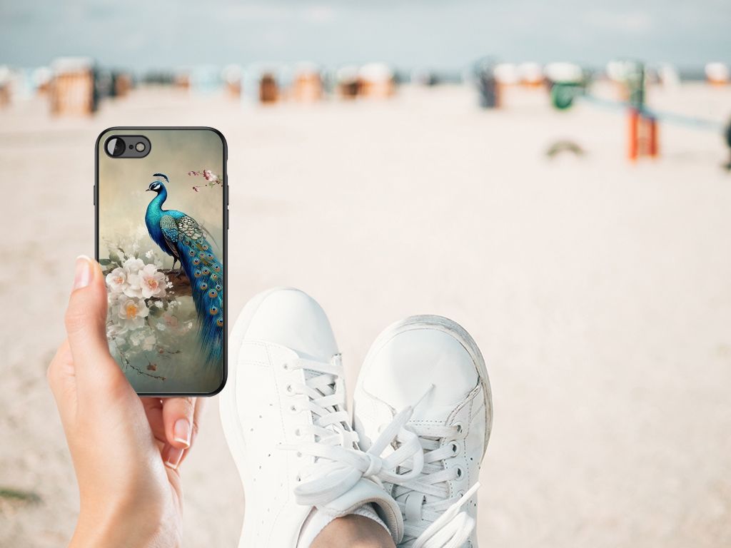 Dierenprint Telefoonhoesje voor iPhone SE 2022 | SE 2020 | 7/8 Vintage Pauwen op een zonnige strandlocatie.