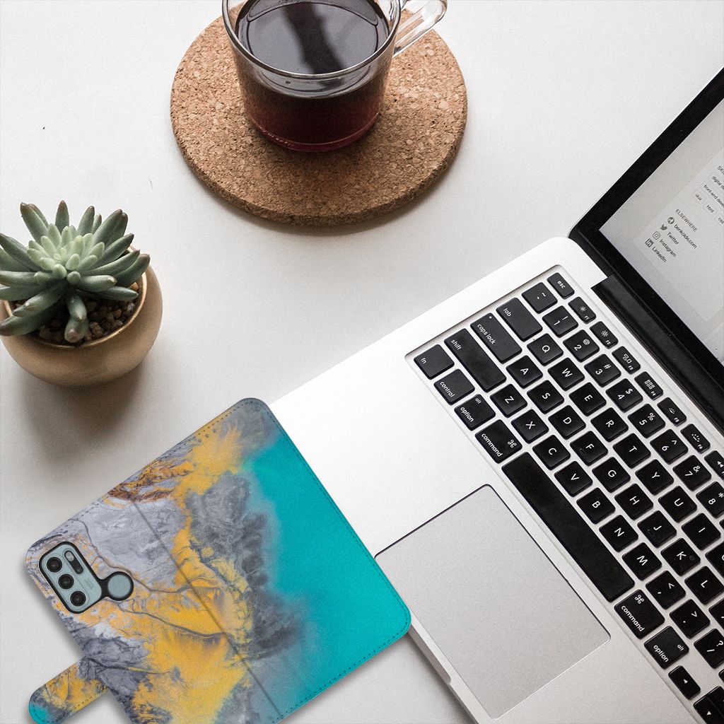 Motorola Moto G60s Bookcase Marble Blue Gold