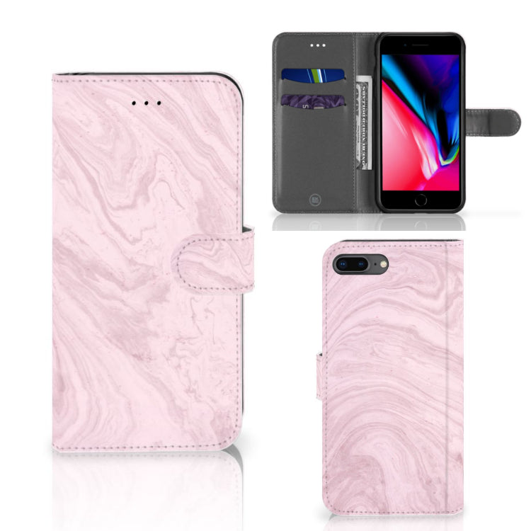 Apple iPhone 7 Plus | 8 Plus Bookcase Marble Pink - Origineel Cadeau Vriendin