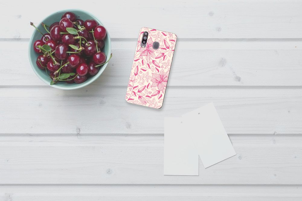 Samsung Galaxy M30 TPU Case Pink Flowers