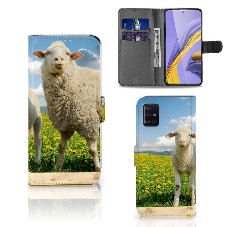 Samsung Galaxy A51 Telefoonhoesje met Pasjes Schaap en Lammetje