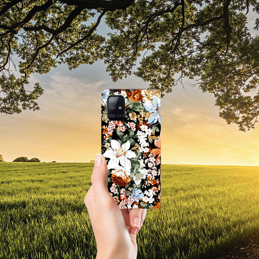 Smart Cover voor Samsung Galaxy A71 Dark Flowers - B2C Telecom