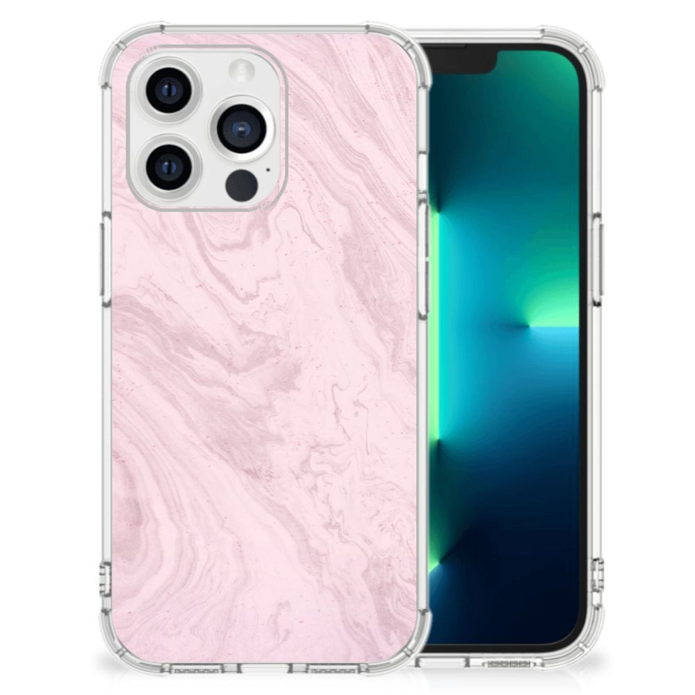 Apple iPhone 13 Pro Anti-Shock Hoesje Marble Pink - Origineel Cadeau Vriendin