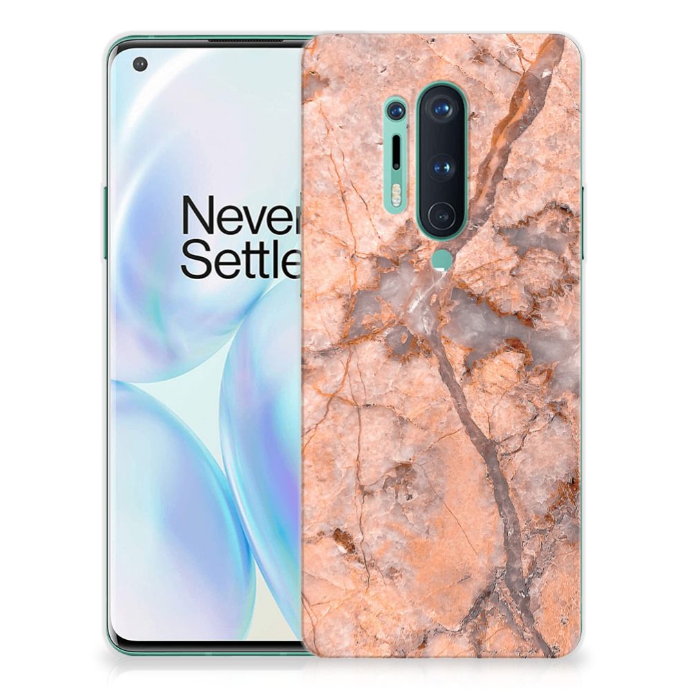 OnePlus 8 Pro TPU Siliconen Hoesje Marmer Oranje