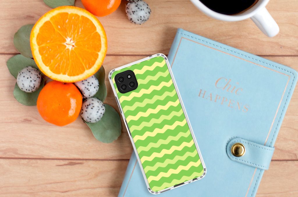 Samsung Galaxy A22 5G Doorzichtige Silicone Hoesje Waves Green B2C Telecom