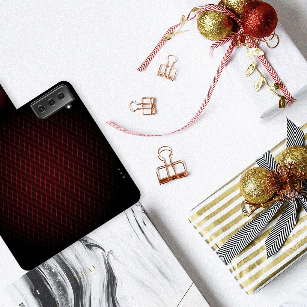 Samsung Galaxy S21 Plus Telefoon Hoesje Geruit Rood met feestelijke decoraties