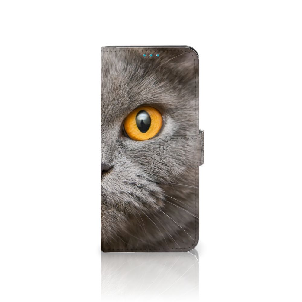 Telefoonhoesje met Pasjes Samsung Galaxy A73 5G Britse Korthaar met de intense blik van de kat.