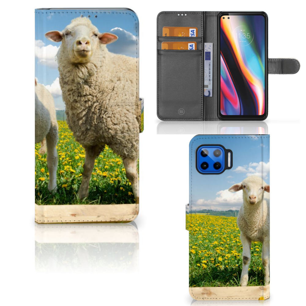 Motorola Moto G 5G Plus Telefoonhoesje met Pasjes Schaap en Lammetje