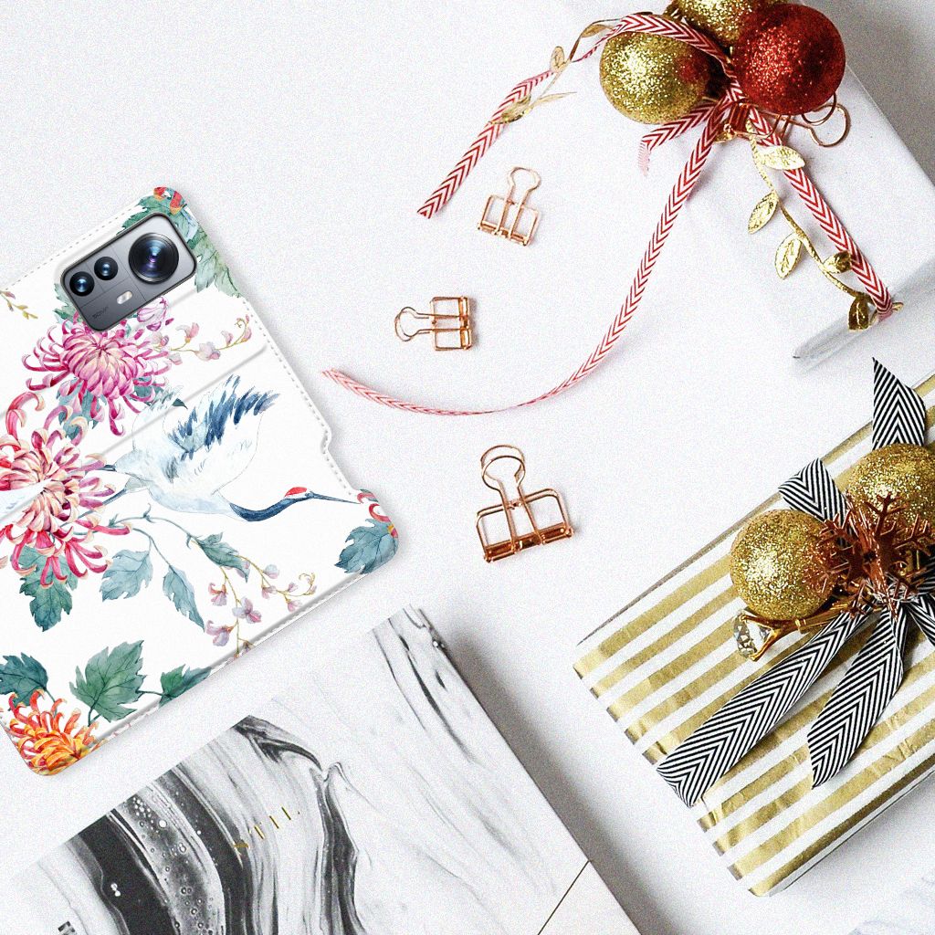 Xiaomi 12 Pro Hoesje maken Bird Flowers - B2C Telecom