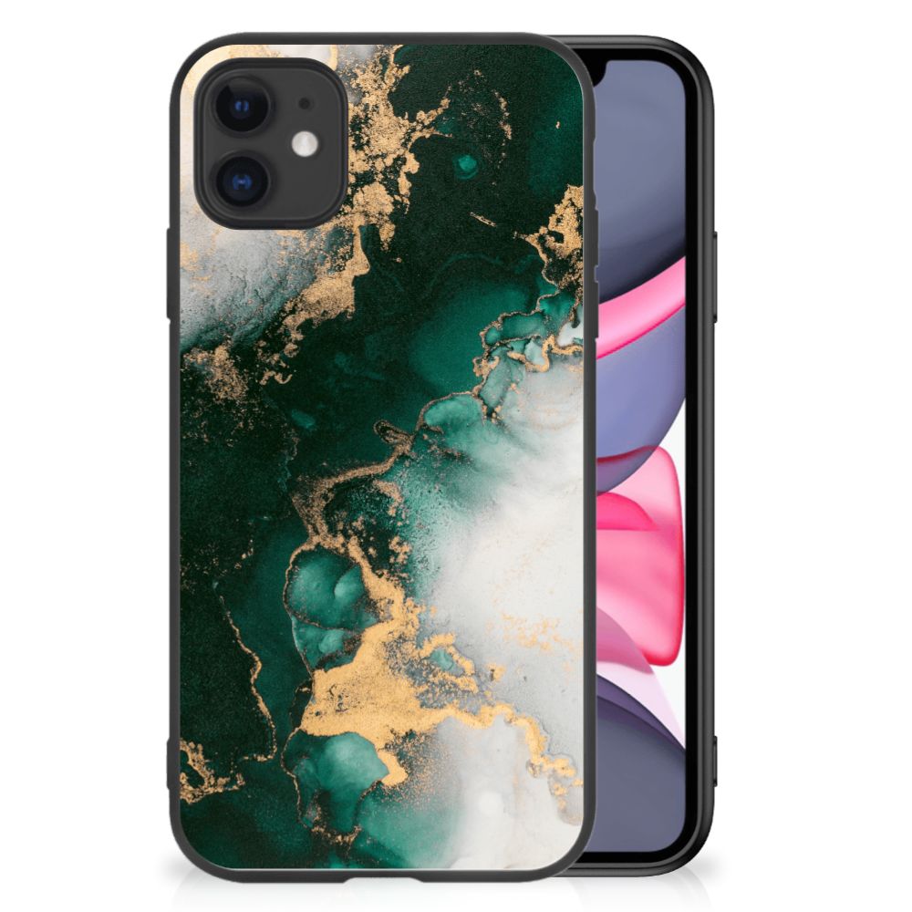 Marmeren Print Telefoonhoesje voor iPhone 11 Marmer Groen met een elegante groene en gouden marmeren print.
