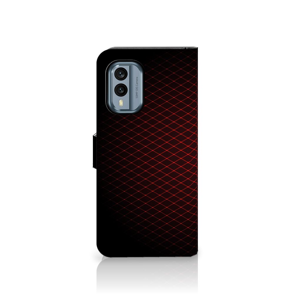 Nokia X30 Telefoon Hoesje Geruit Rood met ruimte voor 3 pasjes, minimalistisch en stijlvol design.