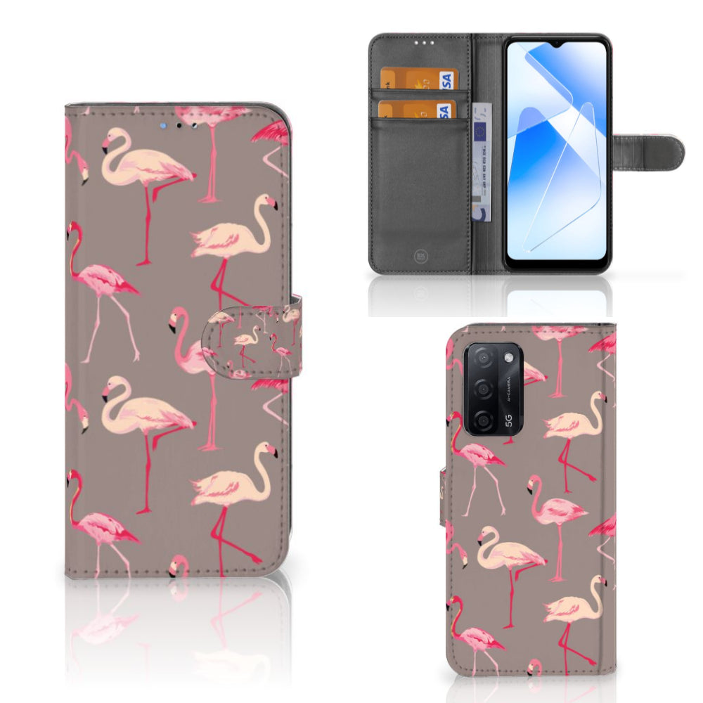 OPPO A16/A16s/A54s Telefoonhoesje met Pasjes Flamingo