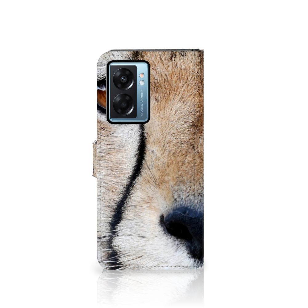 OPPO A77 5G | A57 5G Telefoonhoesje met Pasjes Cheetah close-up van cheeta