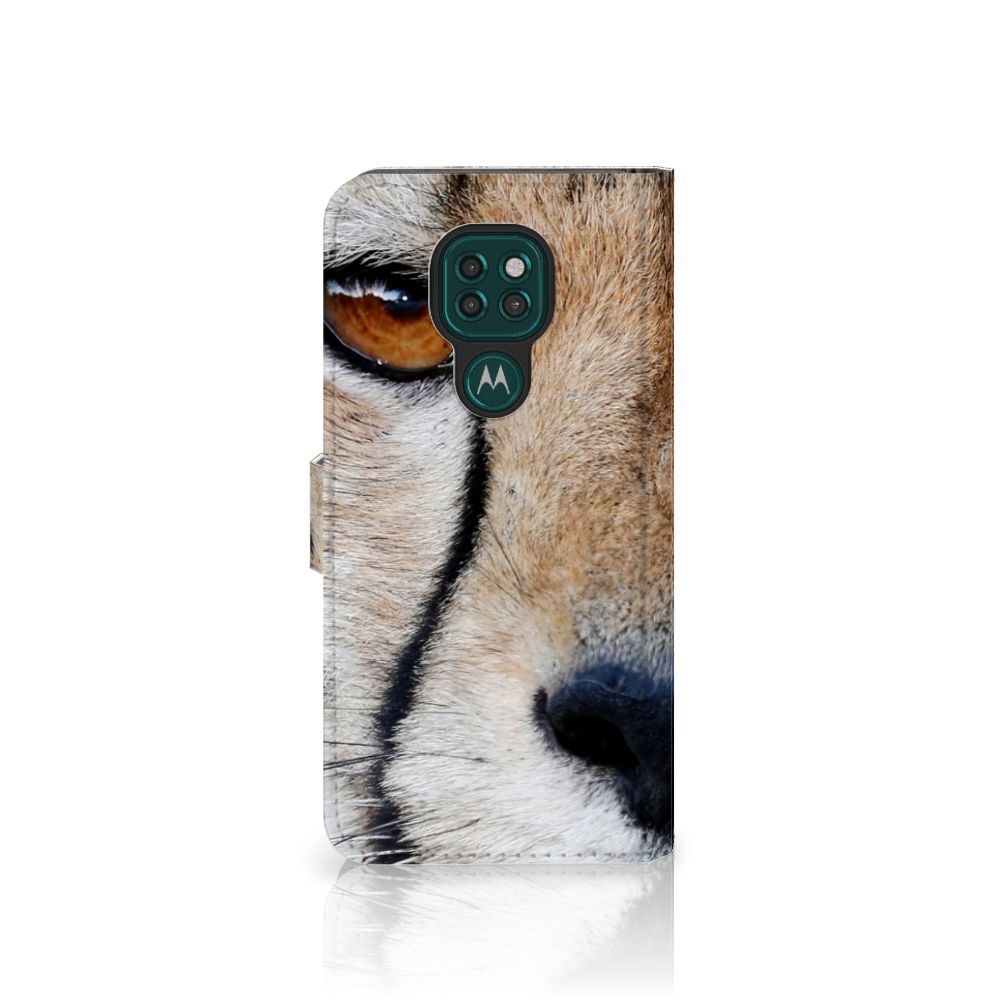 Motorola Moto G9 Play | E7 Plus Telefoonhoesje met Pasjes Cheetah met close-up van een cheeta.