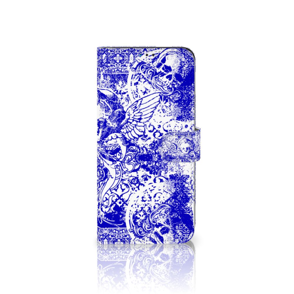 Telefoonhoesje met Naam Motorola Moto G9 Play | E7 Plus Angel Skull Blauw