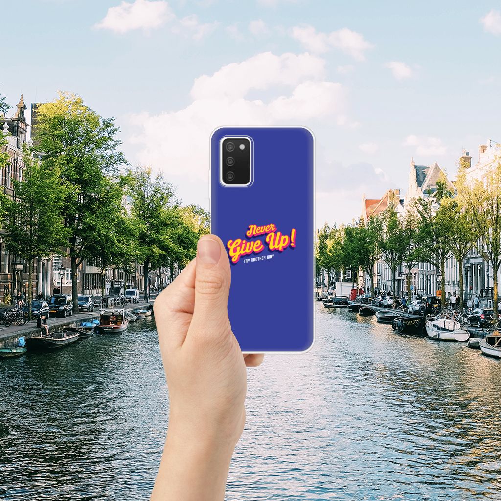 Samsung Galaxy A03S Siliconen hoesje met naam Never Give Up