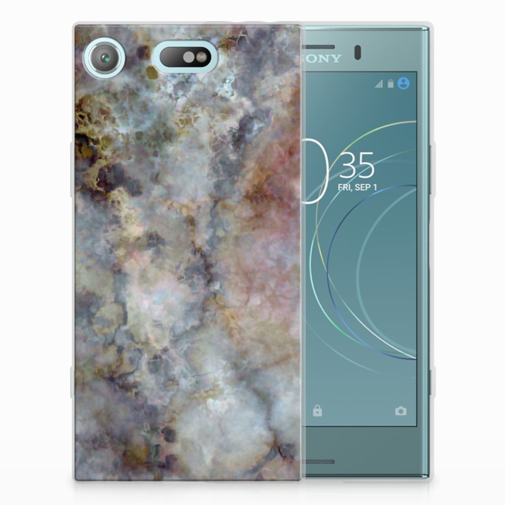 Sony Xperia XZ1 Compact TPU Siliconen Hoesje Marmer Grijs