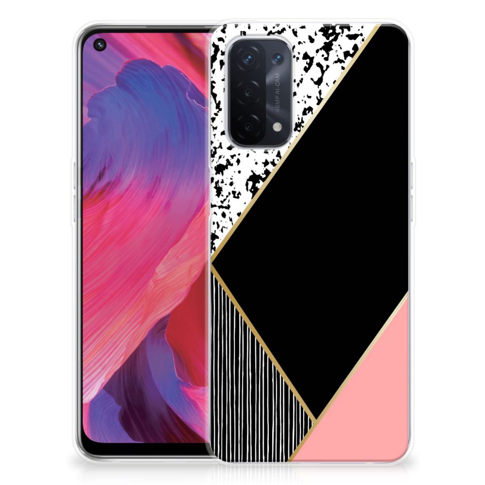 OPPO A74 5G | A54 5G TPU Hoesje Zwart Roze Vormen