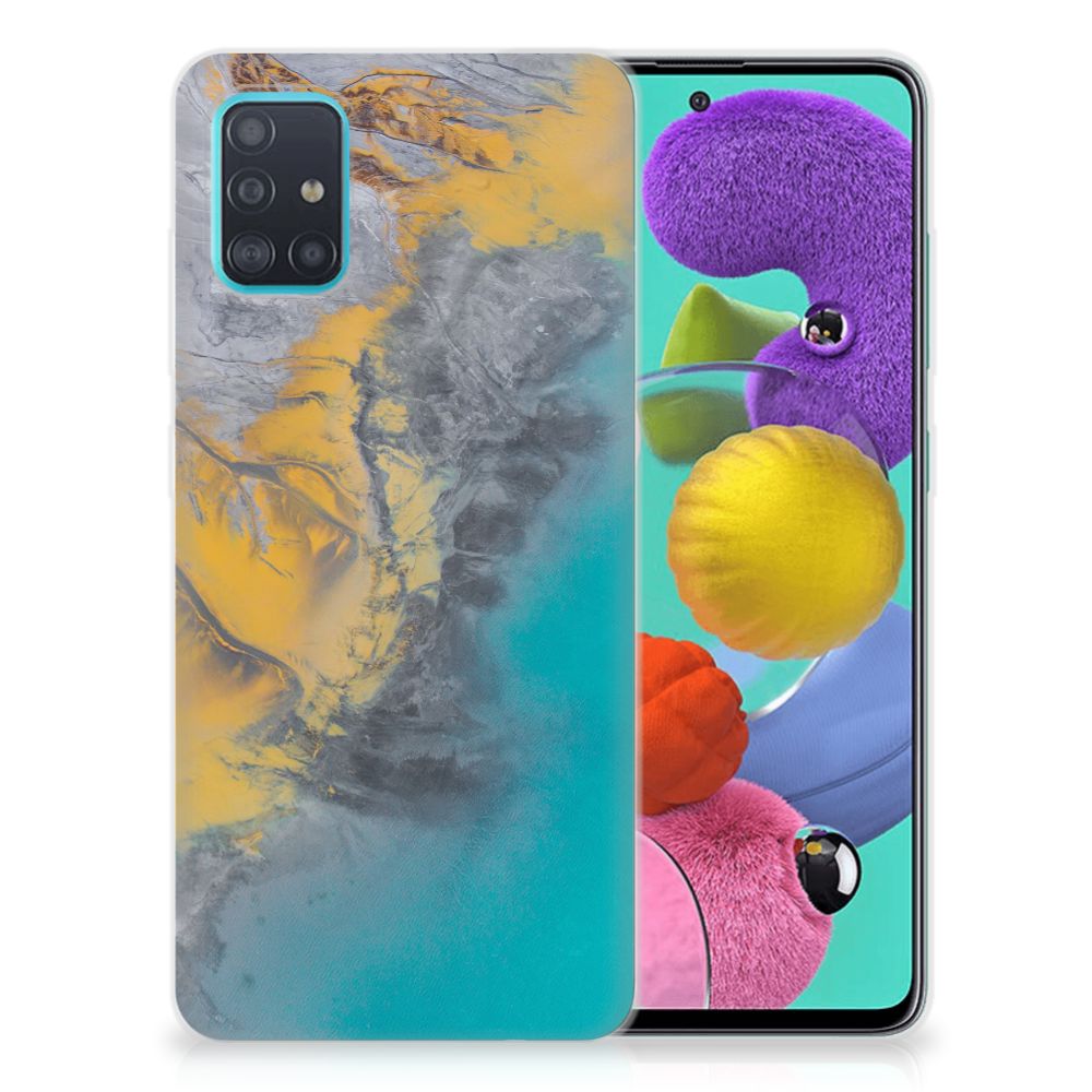 Samsung Galaxy A51 TPU Siliconen Hoesje Marble Blue Gold