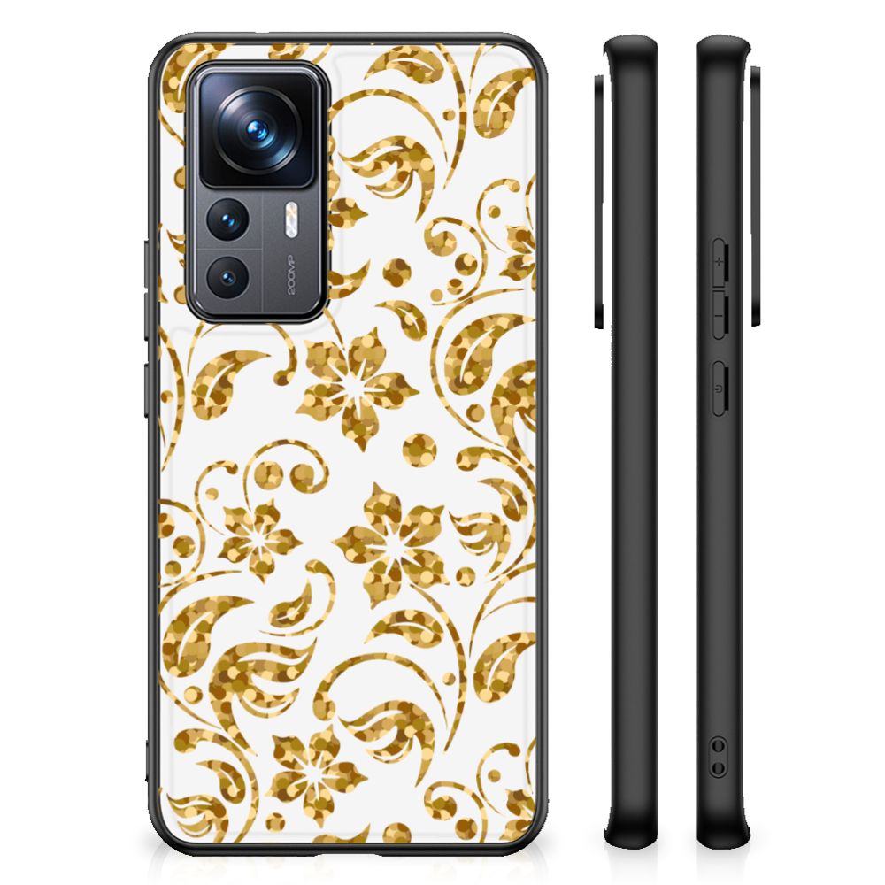 Xiaomi 12T | 12T Pro Bloemen Hoesje Gouden Bloemen