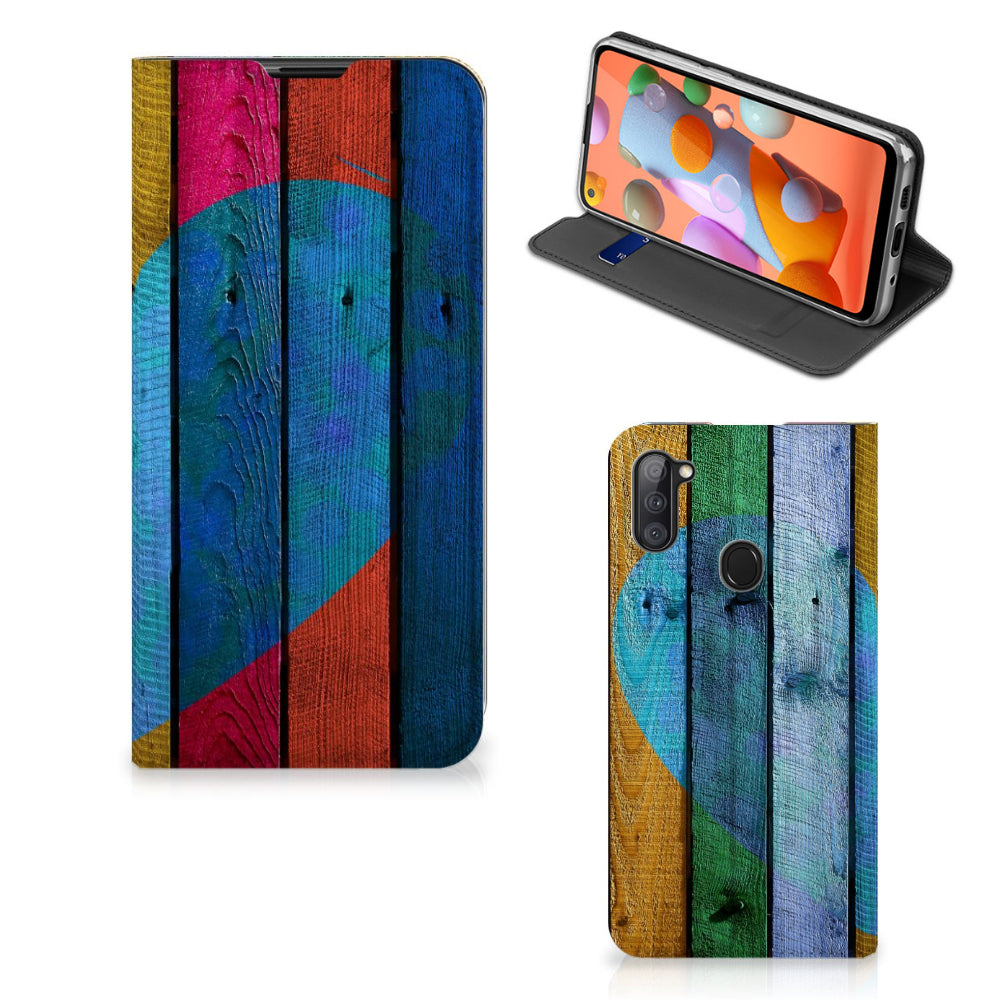 Samsung Galaxy M11 | A11 Book Wallet Case Wood Heart - Cadeau voor je Vriend