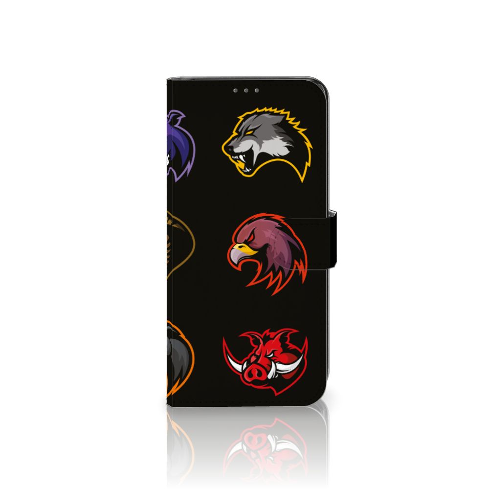 Samsung Galaxy A32 5G Leuk Hoesje Cartoon met diverse cartoonachtige dieren op zwarte achtergrond.