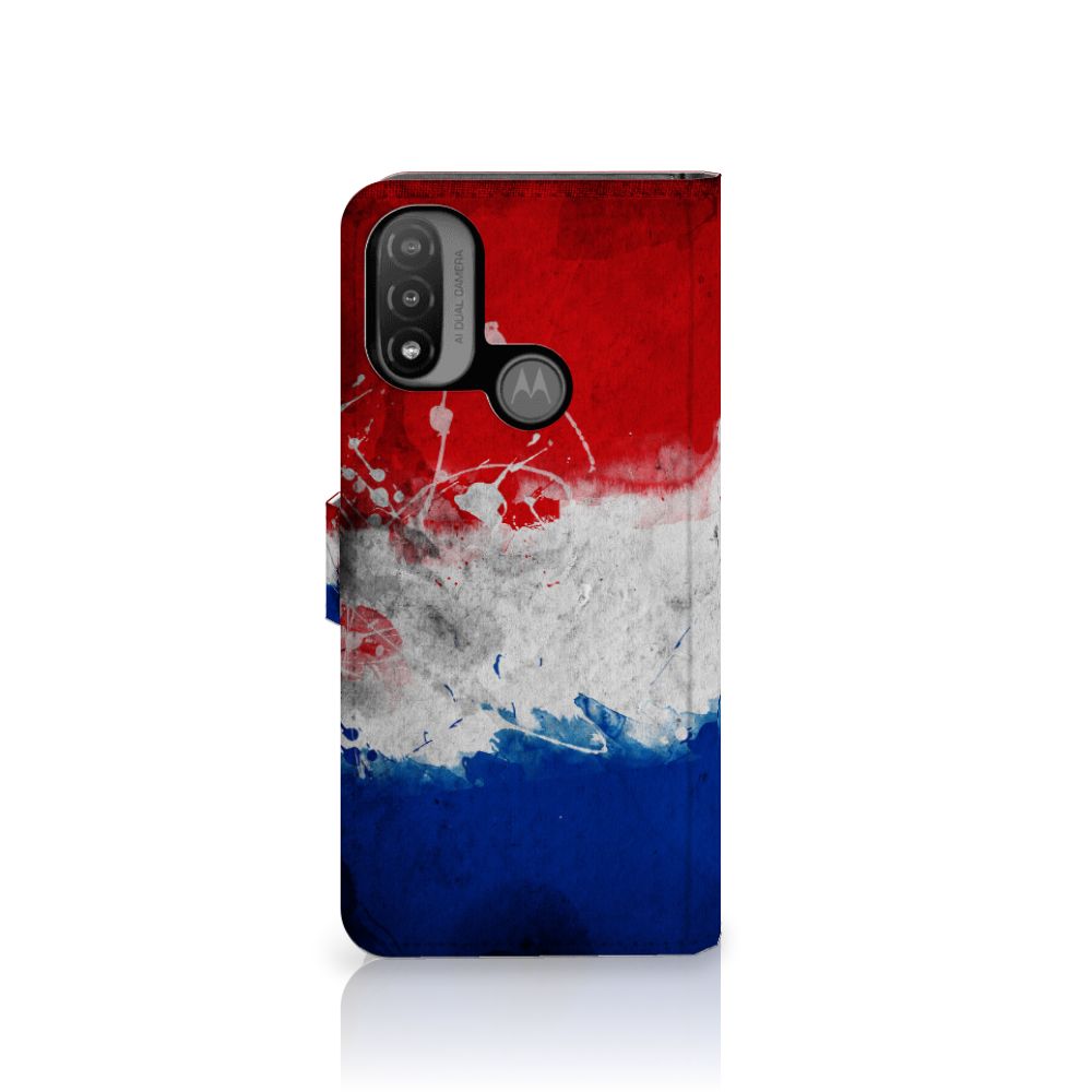 Motorola Moto E20 | E30 | E40 Bookstyle Case Nederland met artistiek ontwerp van de Nederlandse vlag.