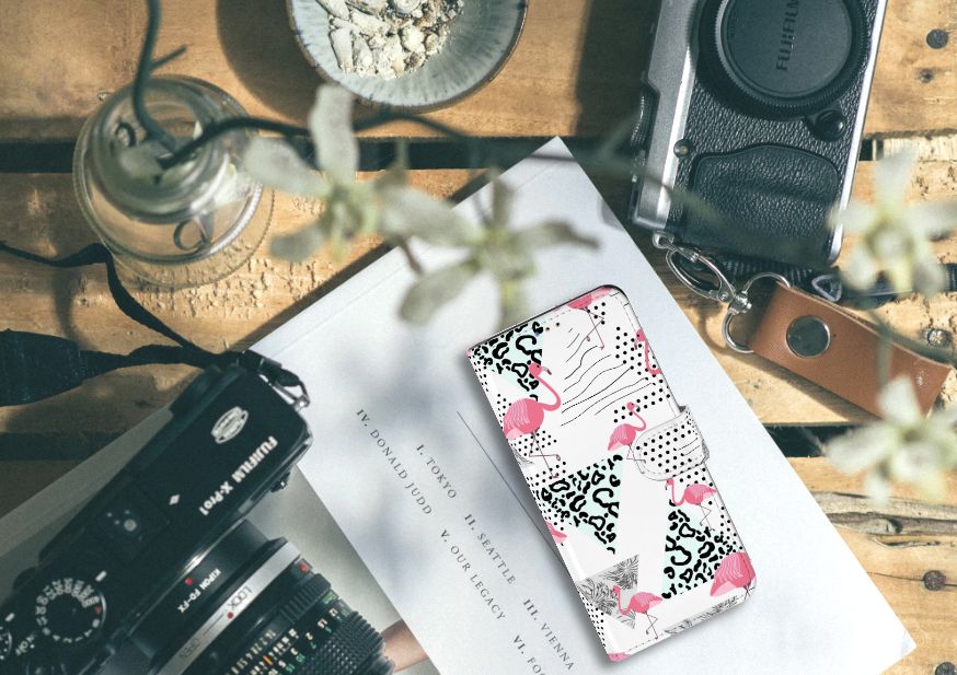 Samsung Galaxy A20s Telefoonhoesje met Pasjes Flamingo Triangle