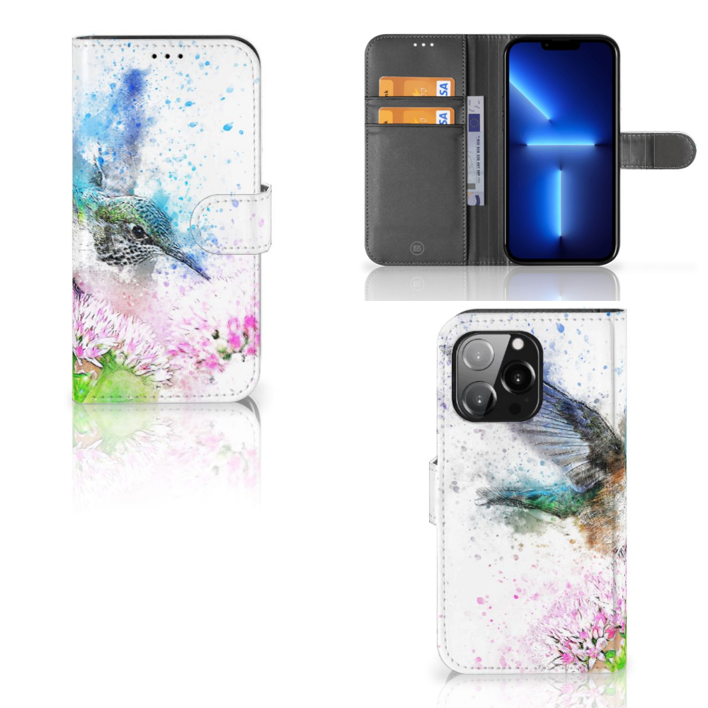 Hoesje iPhone 13 Pro Vogel met kleurrijke kolibrie en bloemdesign, perfect voor stijlvolle bescherming.