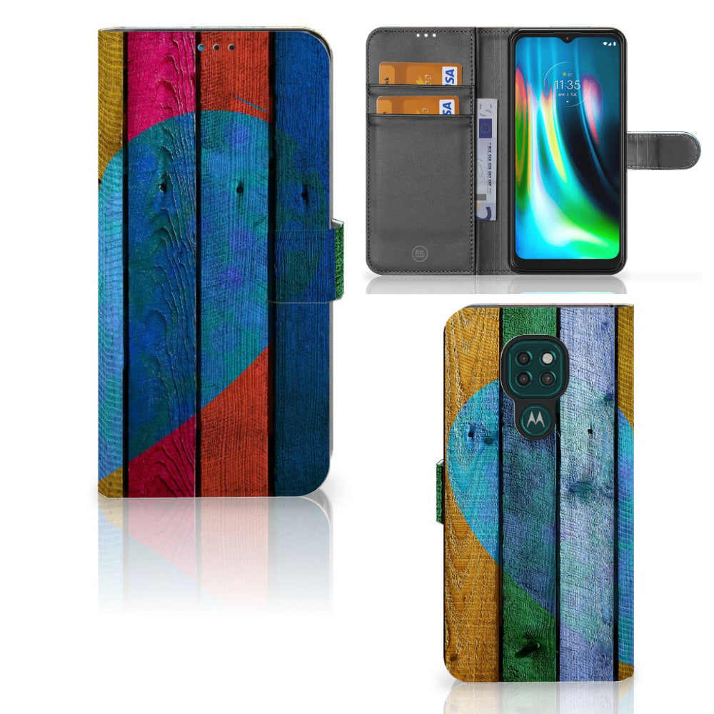 Motorola Moto G9 Play | E7 Plus Book Style Case Wood Heart - Cadeau voor je Vriend