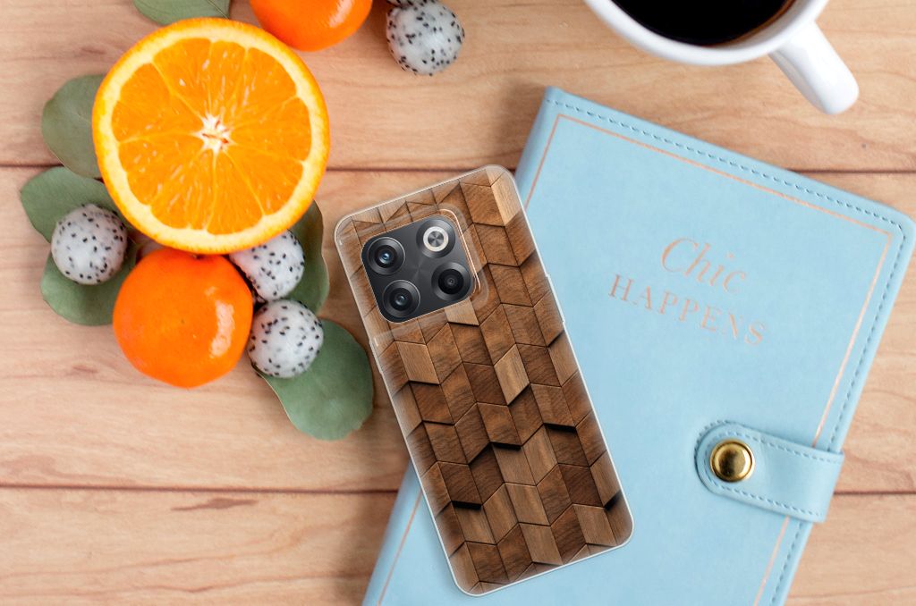 Bumper Hoesje voor OnePlus 10T Wooden Cubes