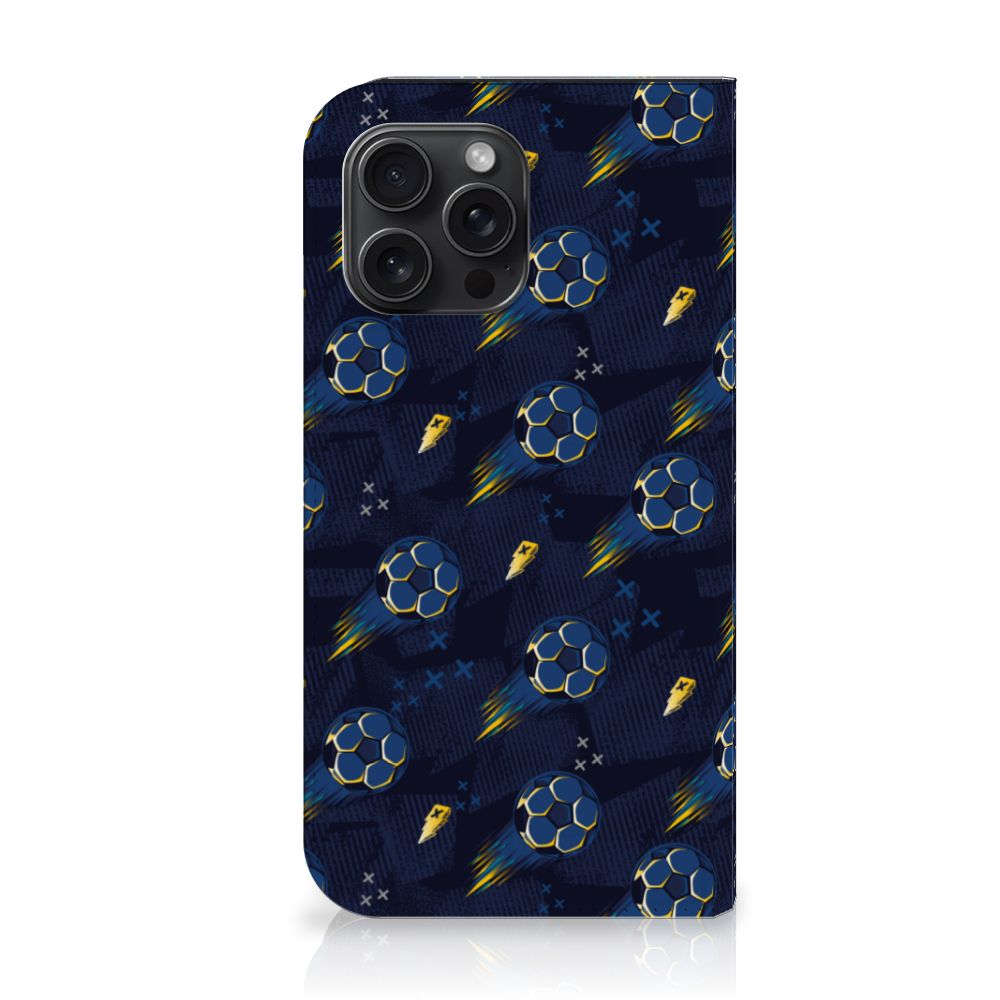 Hoesje met Magneet voor iPhone 15 Pro Max Voetbal met blauw sterren en voetbal print ⚽️.