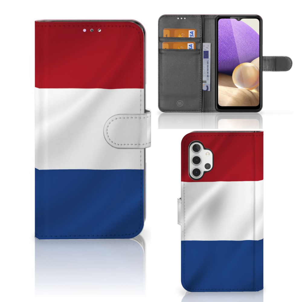 Samsung Galaxy A32 4G Bookstyle Case Nederlandse Vlag met artistiek ontwerp van de Nederlandse vlag.