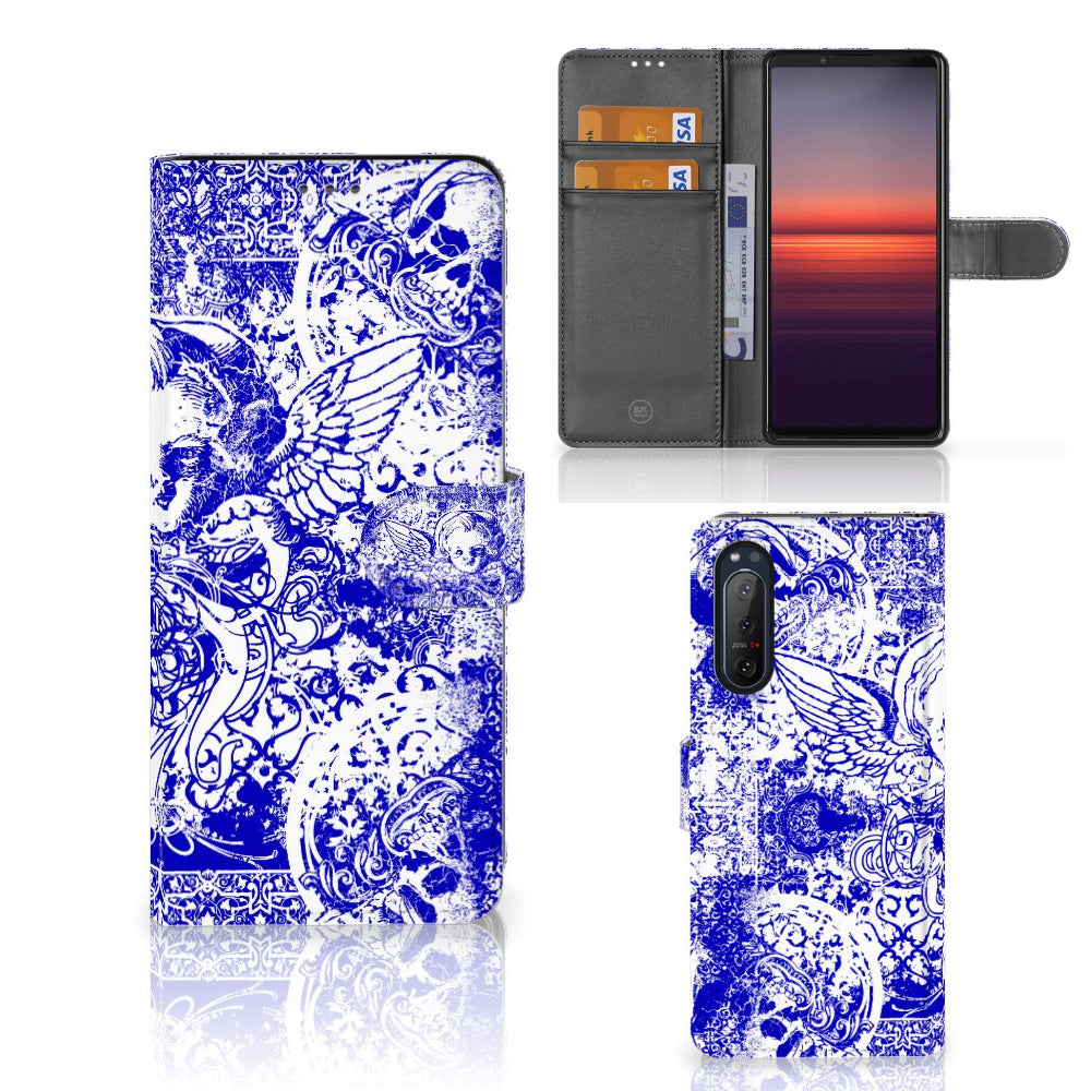 Telefoonhoesje met Naam Sony Xperia 5II Angel Skull Blauw