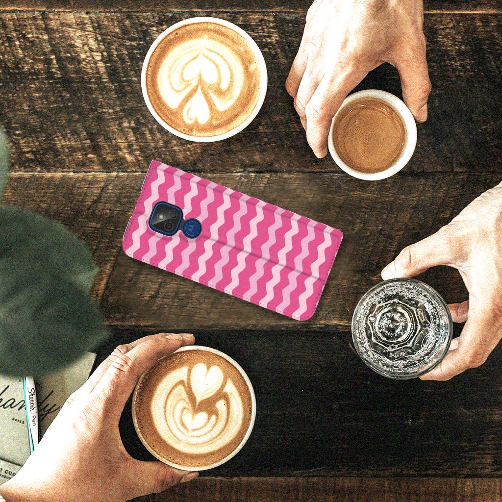 Motorola Moto G9 Play Hoesje met Magneet Waves Pink - B2C Telecom