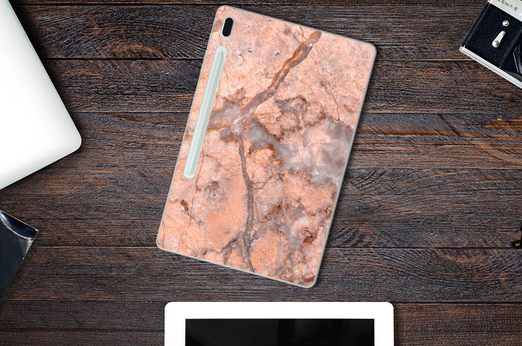 Samsung Galaxy Tab S7FE Tablet Back Cover Marmer Oranje - B2C Telecom