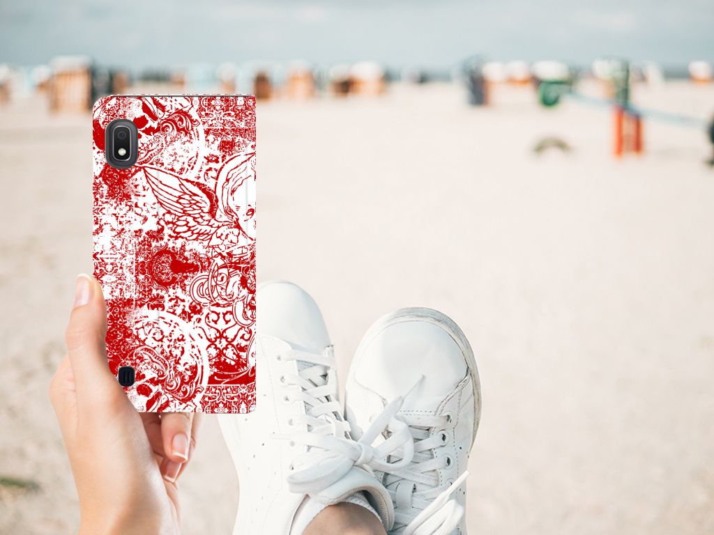 Mobiel BookCase Samsung Galaxy A10 Angel Skull Rood