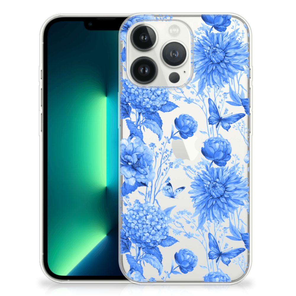 TPU Case voor iPhone 13 Pro Max Flowers Blue
